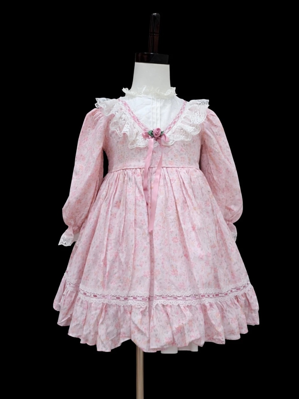 SPECIAL Vintage Heirloom Girls Dress 4T Prairie Floral Lace Ruffle Cottagecore
